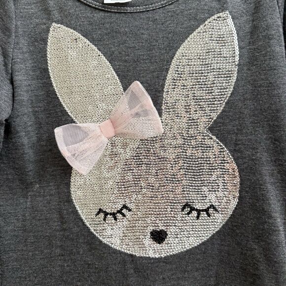 Pink & Violet Bunny Dress Girls Size 6 Gray & Pink Frilly Sequin Easter - Picture 2 of 5